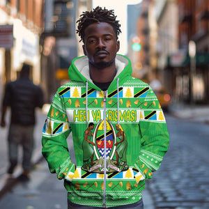 Personalized Afro Tanzania Christmas Zip Hoodie Heri ya Krismasi With Coat Of Arms