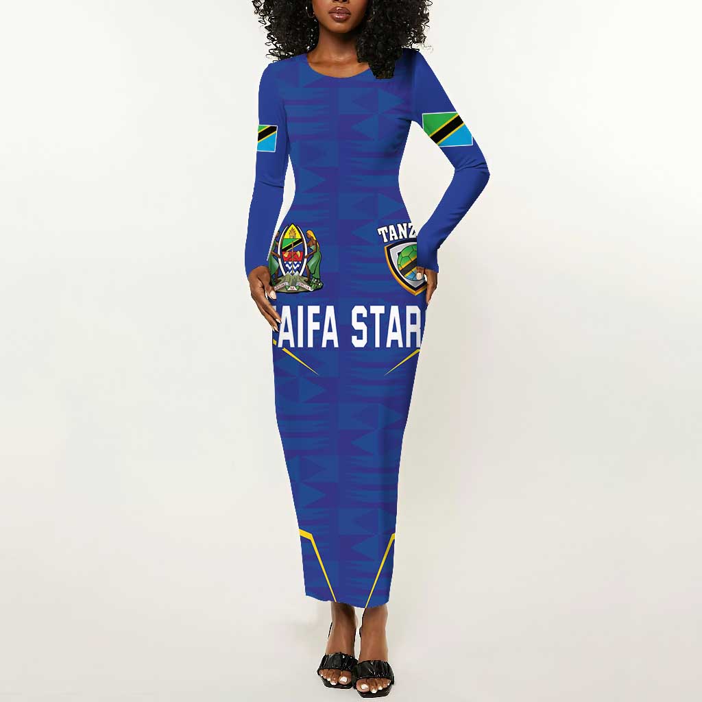 Custom Afro Tanzania Football Long Sleeve Bodycon Dress Taifa Stars Go Champion