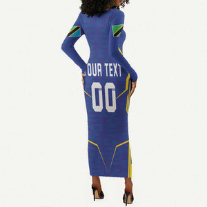 Custom Afro Tanzania Football Long Sleeve Bodycon Dress Taifa Stars Go Champion