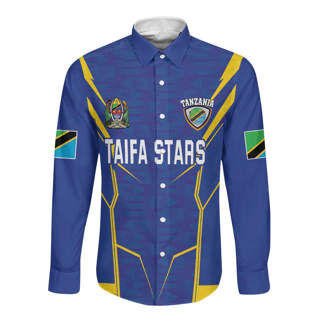 Custom Afro Tanzania Football Long Sleeve Button Shirt Taifa Stars Go Champion