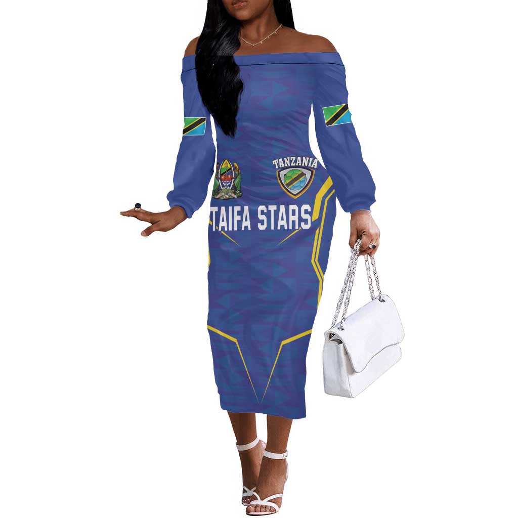 Custom Afro Tanzania Football Off The Shoulder Long Sleeve Dress Taifa Stars Go Champion