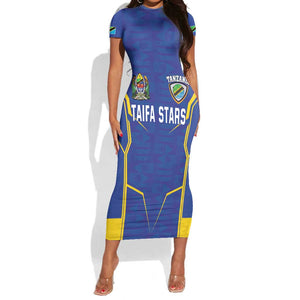 Custom Afro Tanzania Football Short Sleeve Bodycon Dress Taifa Stars Go Champion