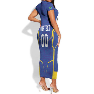 Custom Afro Tanzania Football Short Sleeve Bodycon Dress Taifa Stars Go Champion