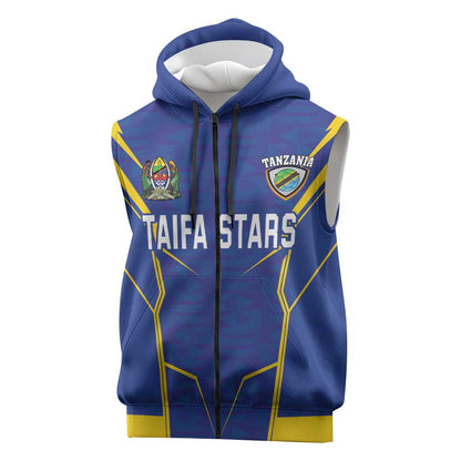 Custom Afro Tanzania Football Sleeveless Zip Hoodie Taifa Stars Go Champion - African Pride