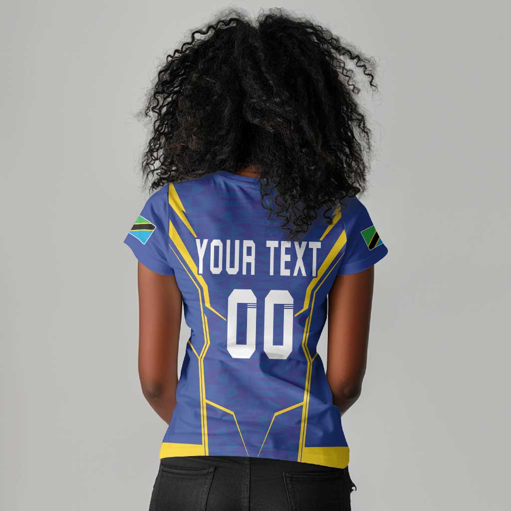Custom Afro Tanzania Football Women V-Neck T-Shirt Taifa Stars Go Champion