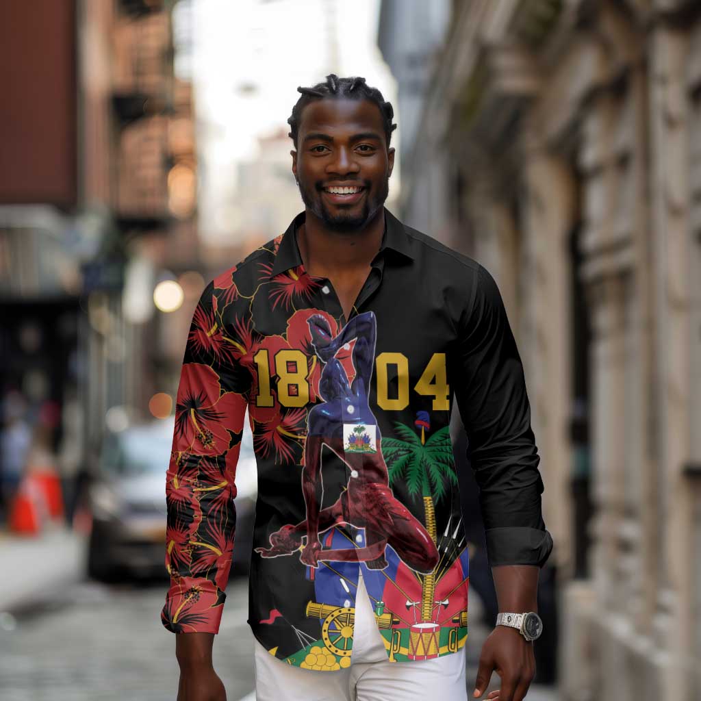 Afro-Haitians Negre Marron Long Sleeve Button Shirt Libete Egalite Fratenite - African Pride