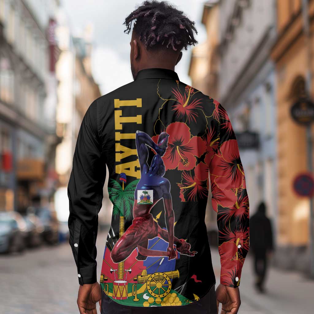 Afro-Haitians Negre Marron Long Sleeve Button Shirt Libete Egalite Fratenite - African Pride