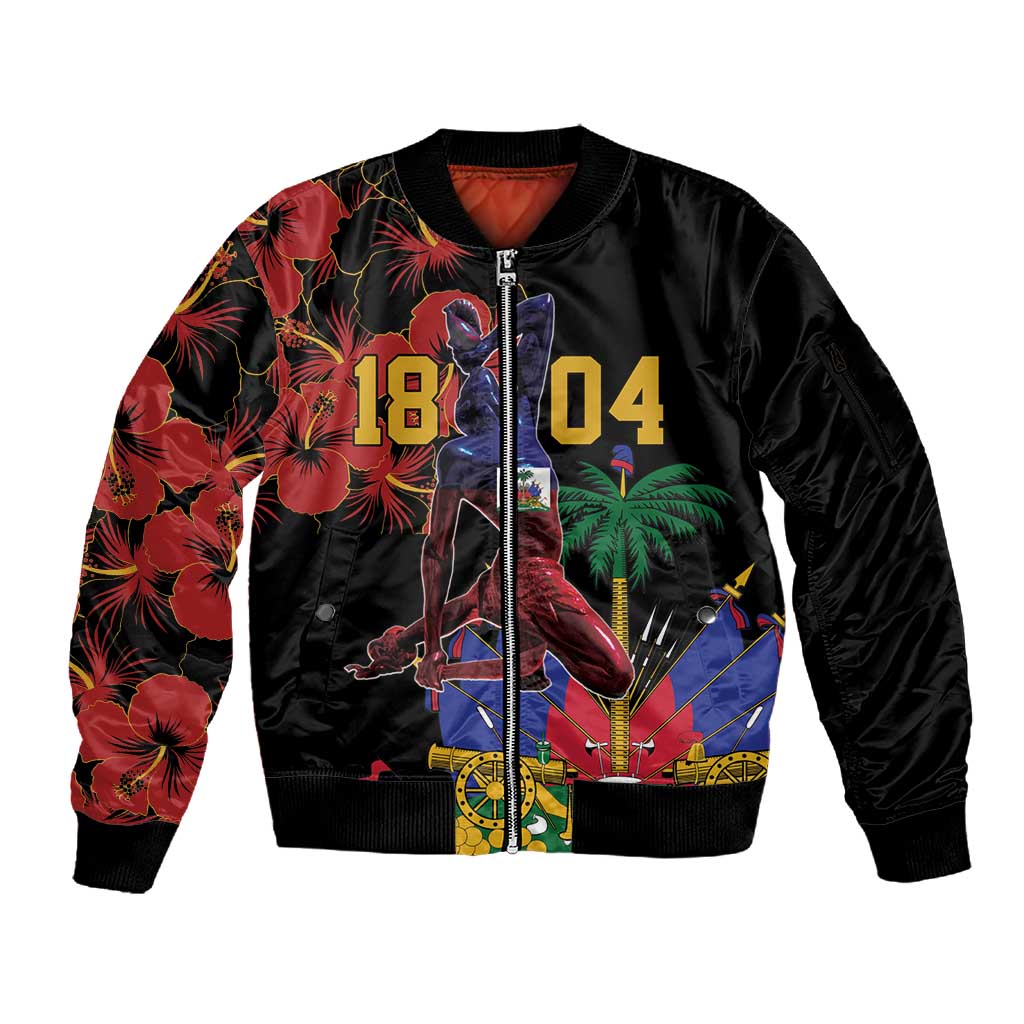 Afro-Haitians Negre Marron Sleeve Zip Bomber Jacket Libete Egalite Fratenite - African Pride