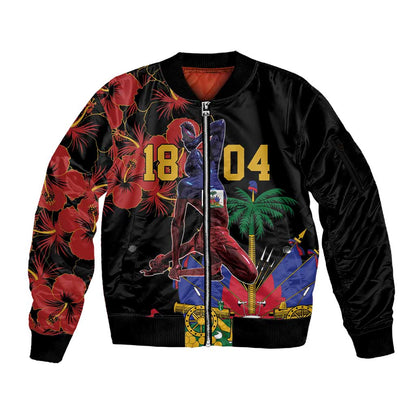 Afro-Haitians Negre Marron Sleeve Zip Bomber Jacket Libete Egalite Fratenite - African Pride