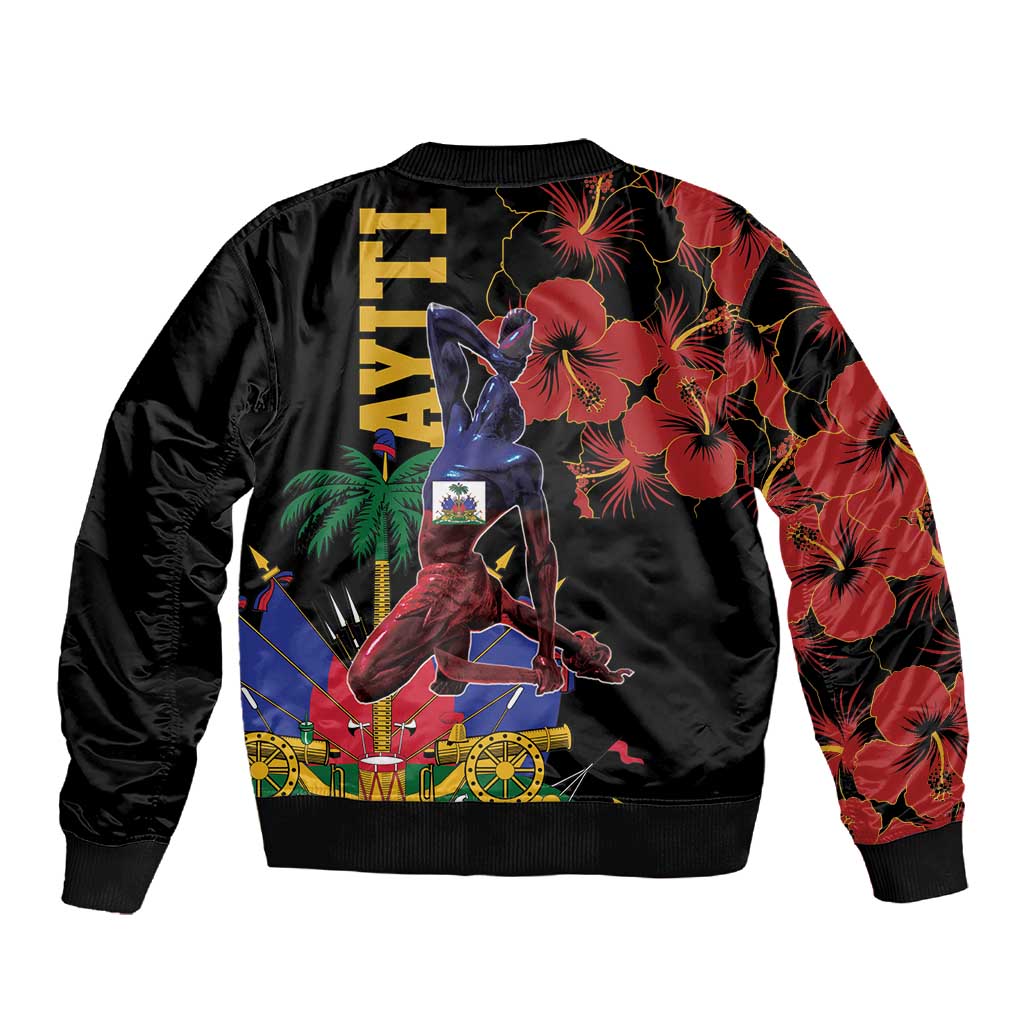 Afro-Haitians Negre Marron Sleeve Zip Bomber Jacket Libete Egalite Fratenite - African Pride