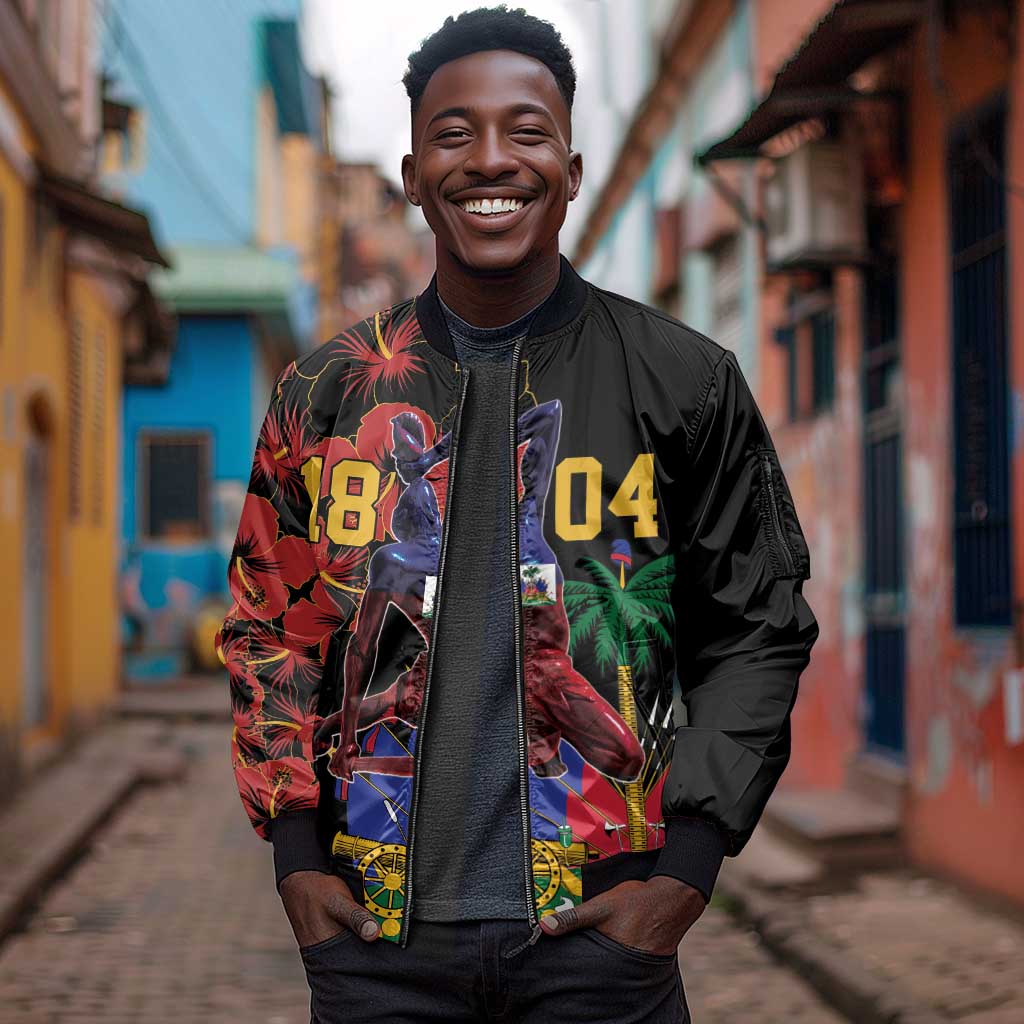 Afro-Haitians Negre Marron Sleeve Zip Bomber Jacket Libete Egalite Fratenite - African Pride