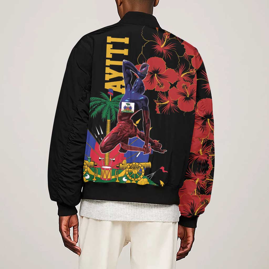Afro-Haitians Negre Marron Sleeve Zip Bomber Jacket Libete Egalite Fratenite - African Pride