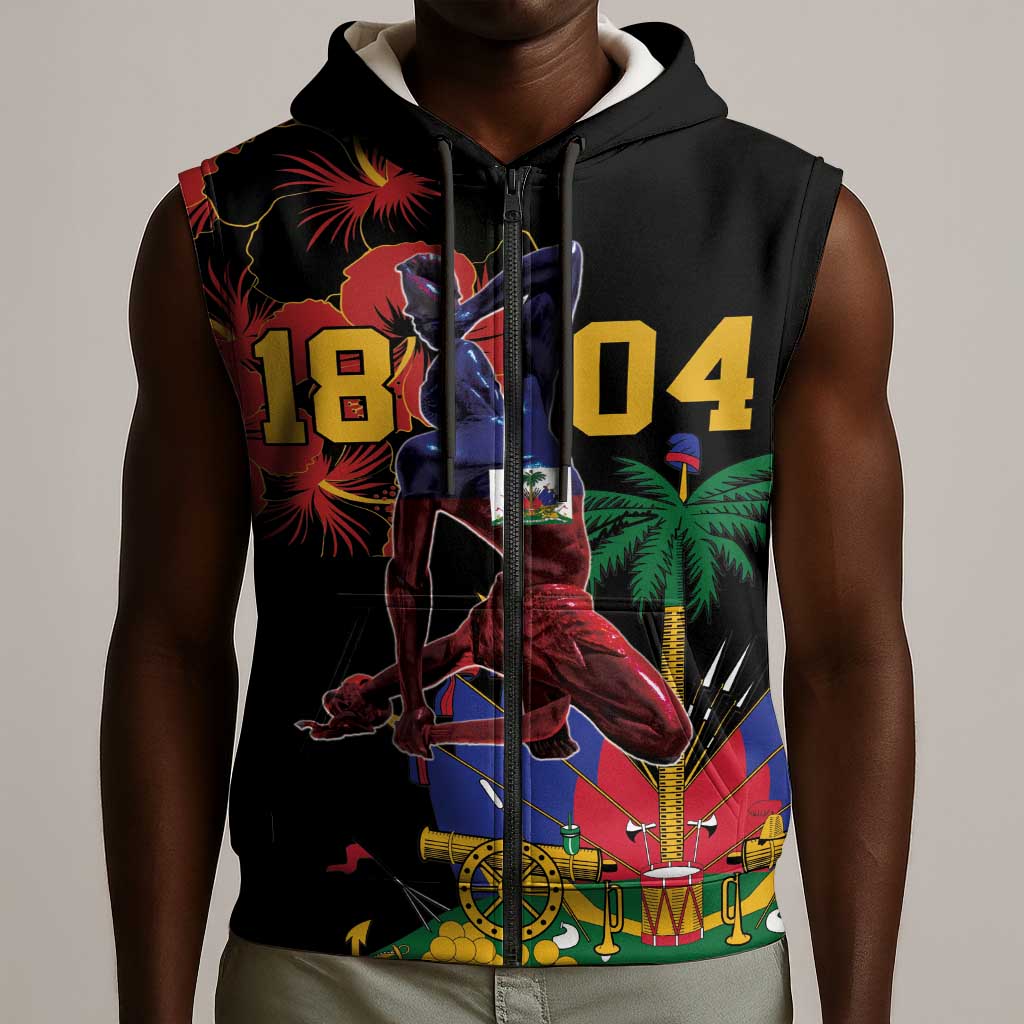 Afro-Haitians Negre Marron Sleeveless Zip Hoodie Libete Egalite Fratenite - African Pride
