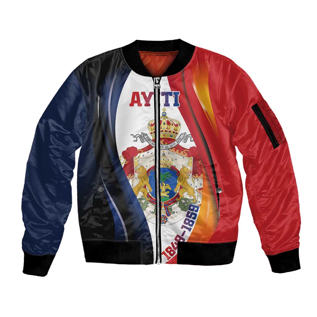 Personalized Second Empire Afro-Haitians 1849-1859 Sleeve Zip Bomber Jacket Dieu Ma Patrie Et Mon Epee - African Pride