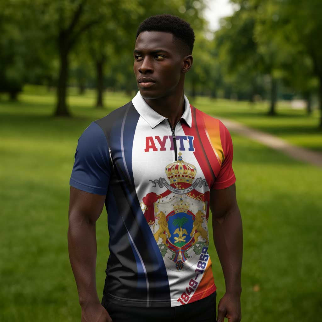Personalized Second Empire Afro-Haitians 1849-1859 Zipper Polo Shirt Dieu Ma Patrie Et Mon Epee
