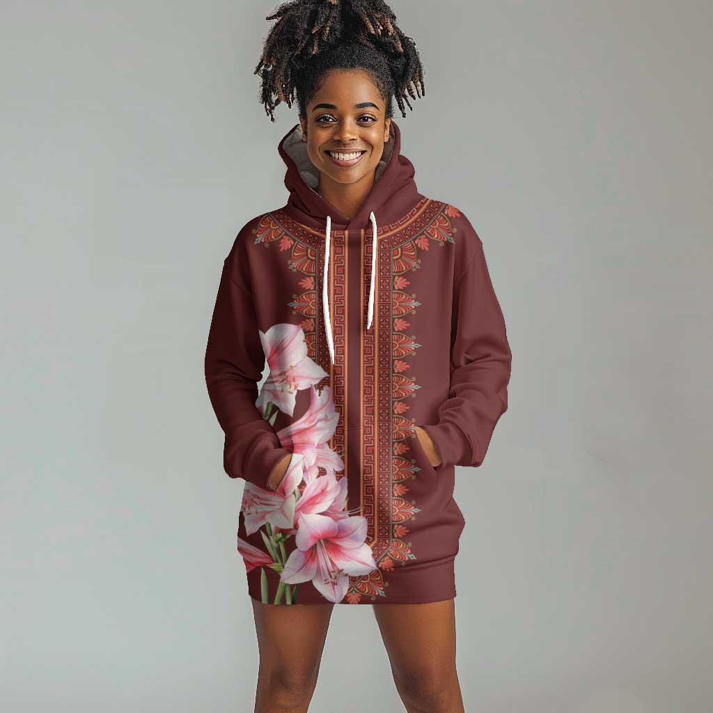 Africa Dashiki Hoodie Dress With Belladonna Lily