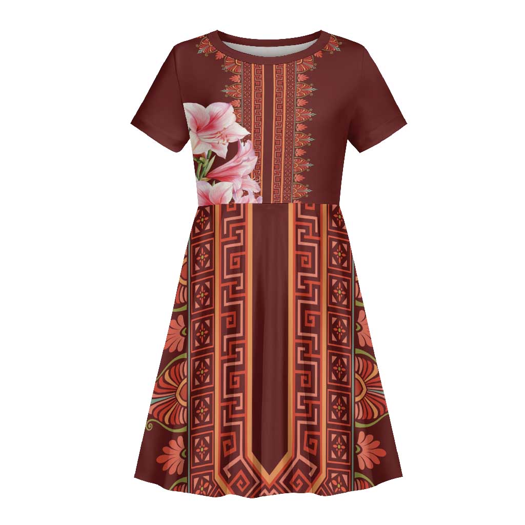 Africa Dashiki Kid Short Sleeve Dress With Belladonna Lily