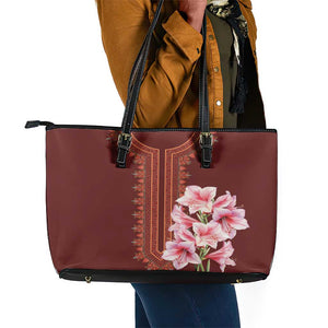 Africa Dashiki Leather Tote Bag With Belladonna Lily