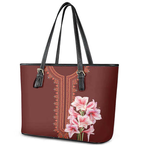 Africa Dashiki Leather Tote Bag With Belladonna Lily