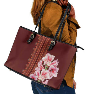 Africa Dashiki Leather Tote Bag With Belladonna Lily