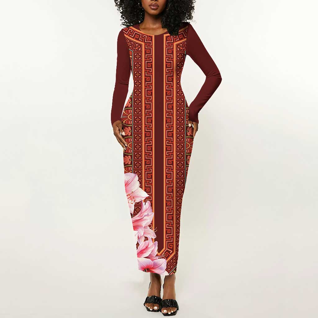 Africa Dashiki Long Sleeve Bodycon Dress With Belladonna Lily