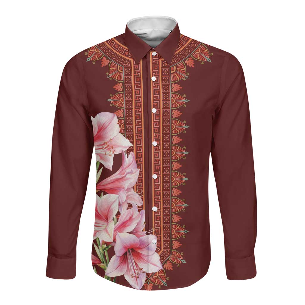 Africa Dashiki Long Sleeve Button Shirt With Belladonna Lily