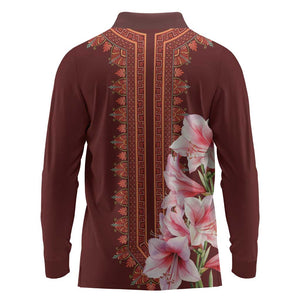 Africa Dashiki Long Sleeve Polo Shirt With Belladonna Lily