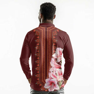 Africa Dashiki Long Sleeve Polo Shirt With Belladonna Lily