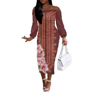 Africa Dashiki Off The Shoulder Long Sleeve Dress With Belladonna Lily