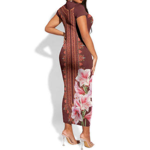 Africa Dashiki Short Sleeve Bodycon Dress With Belladonna Lily