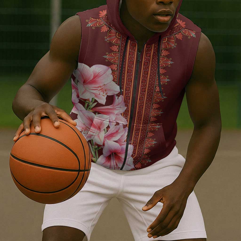 Africa Dashiki Sleeveless Zip Hoodie With Belladonna Lily - African Pride
