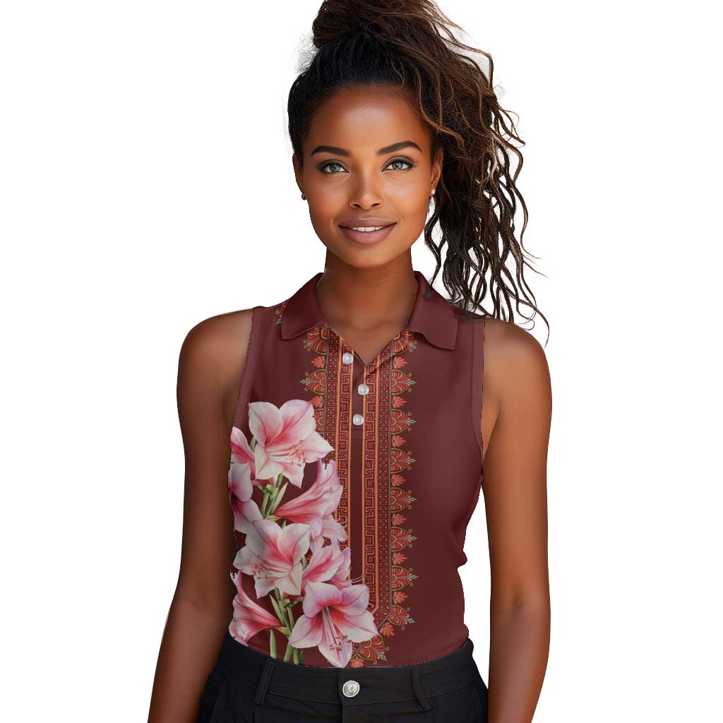 Africa Dashiki Women Sleeveless Polo Shirt With Belladonna Lily