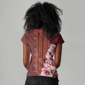 Africa Dashiki Women V-Neck T-Shirt With Belladonna Lily