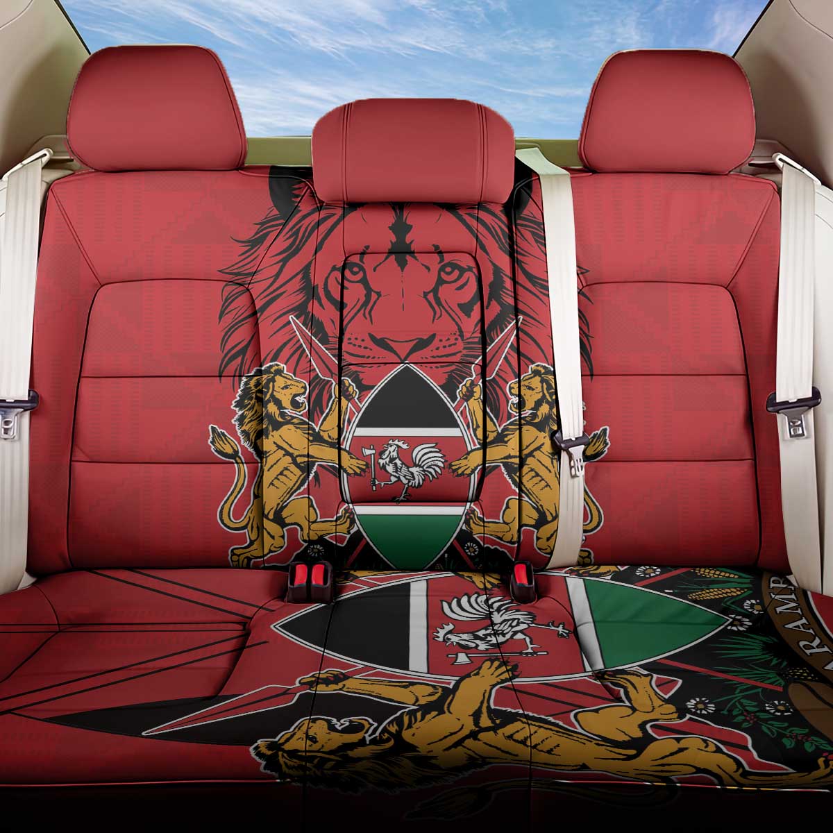 Kenya Back Car Seat Cover Coat Of Arms With Kente Patterns