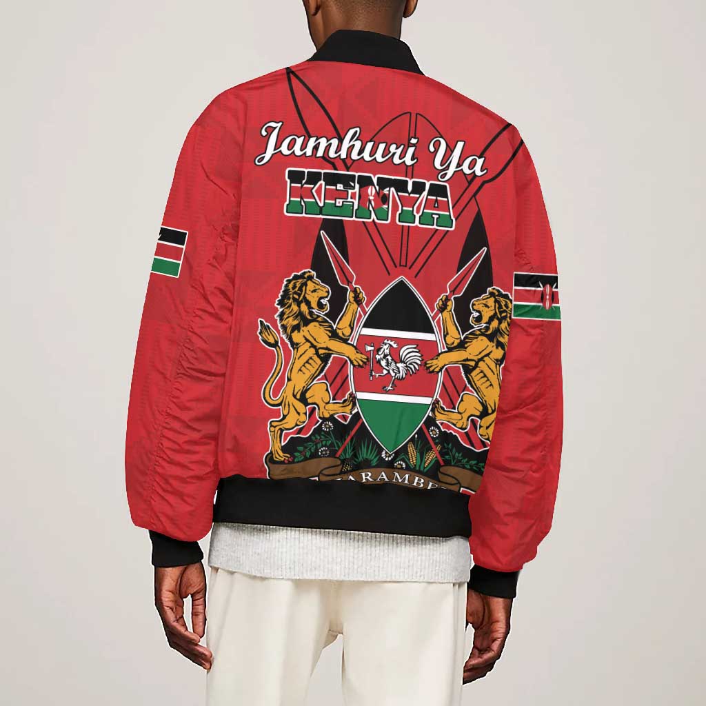 Kenya Bomber Jacket Coat Of Arms With Kente Patterns