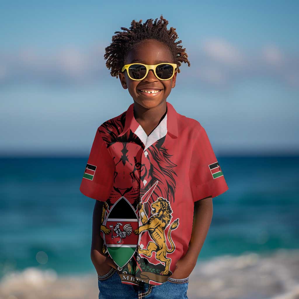 Kenya Kid Hawaiian Shirt Coat Of Arms With Kente Patterns