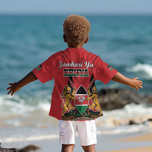 Kenya Kid Hawaiian Shirt Coat Of Arms With Kente Patterns