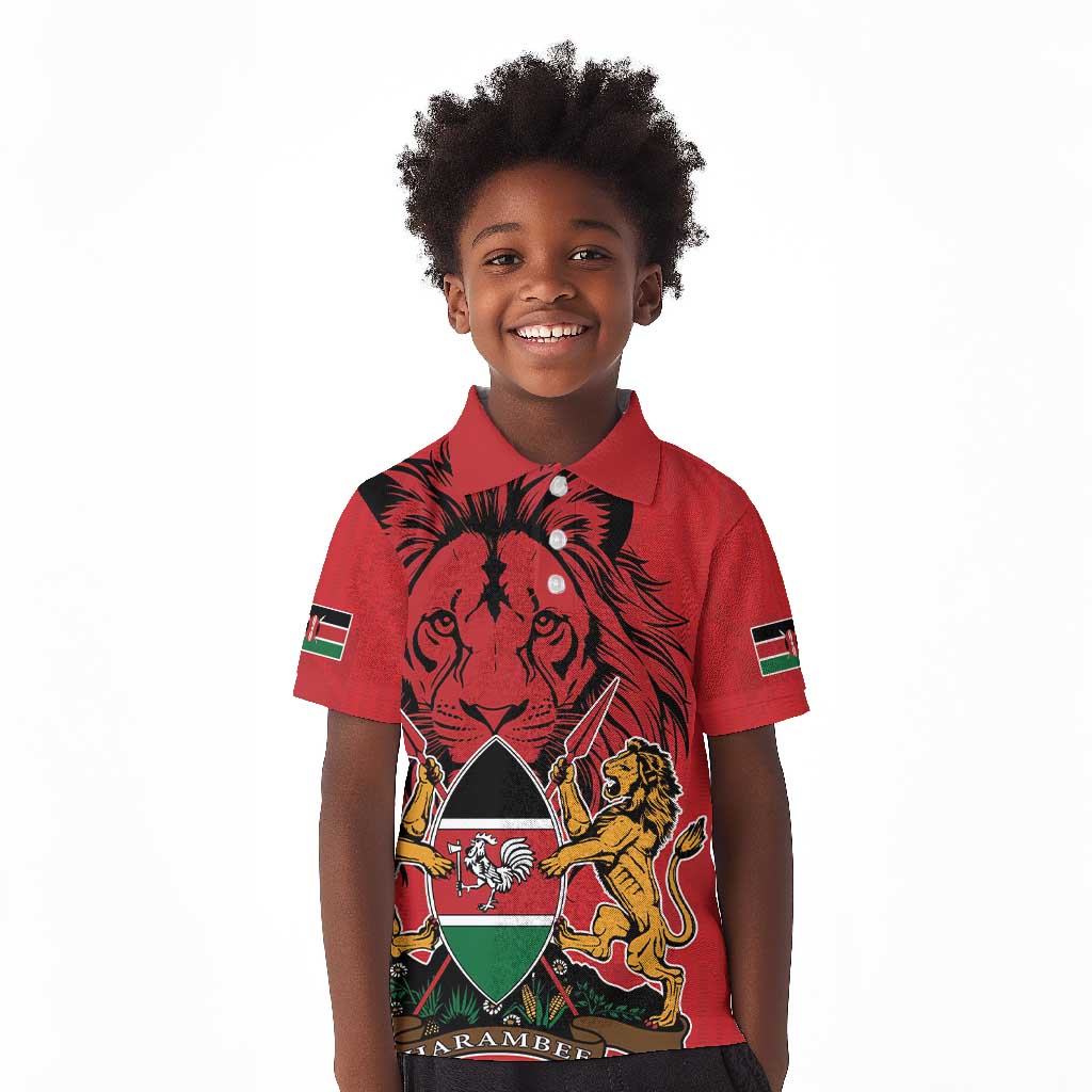 Kenya Kid Polo Shirt Coat Of Arms With Kente Patterns