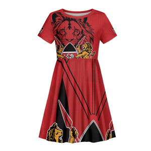 Kenya Kid Short Sleeve Dress Coat Of Arms With Kente Patterns