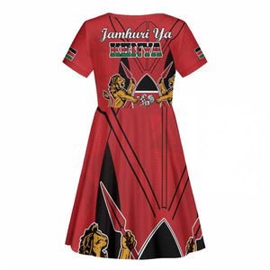 Kenya Kid Short Sleeve Dress Coat Of Arms With Kente Patterns