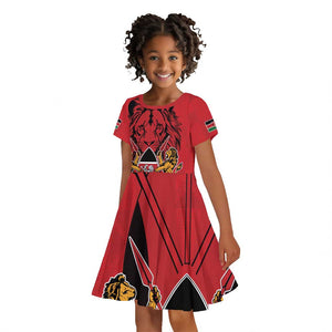 Kenya Kid Short Sleeve Dress Coat Of Arms With Kente Patterns