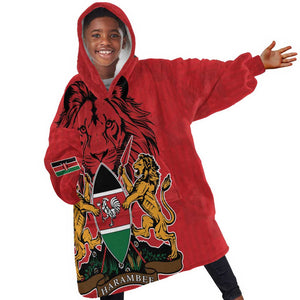 Kenya KId Wearable Blanket Hoodie Coat Of Arms With Kente Patterns