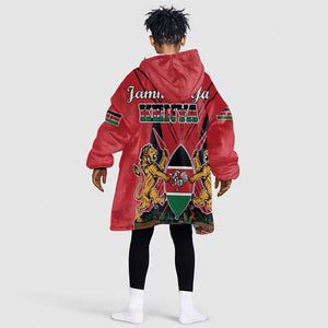 Kenya KId Wearable Blanket Hoodie Coat Of Arms With Kente Patterns