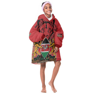 Kenya KId Wearable Blanket Hoodie Coat Of Arms With Kente Patterns