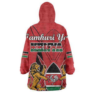 Kenya KId Wearable Blanket Hoodie Coat Of Arms With Kente Patterns