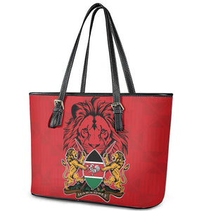 Kenya Leather Tote Bag Coat Of Arms With Kente Patterns