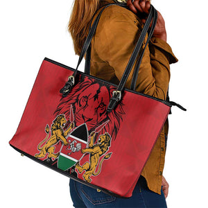 Kenya Leather Tote Bag Coat Of Arms With Kente Patterns