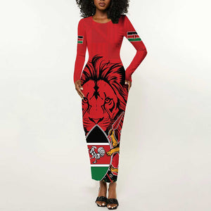 Kenya Long Sleeve Bodycon Dress Coat Of Arms With Kente Patterns