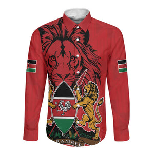 Kenya Long Sleeve Button Shirt Coat Of Arms With Kente Patterns