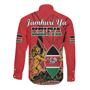 Kenya Long Sleeve Button Shirt Coat Of Arms With Kente Patterns